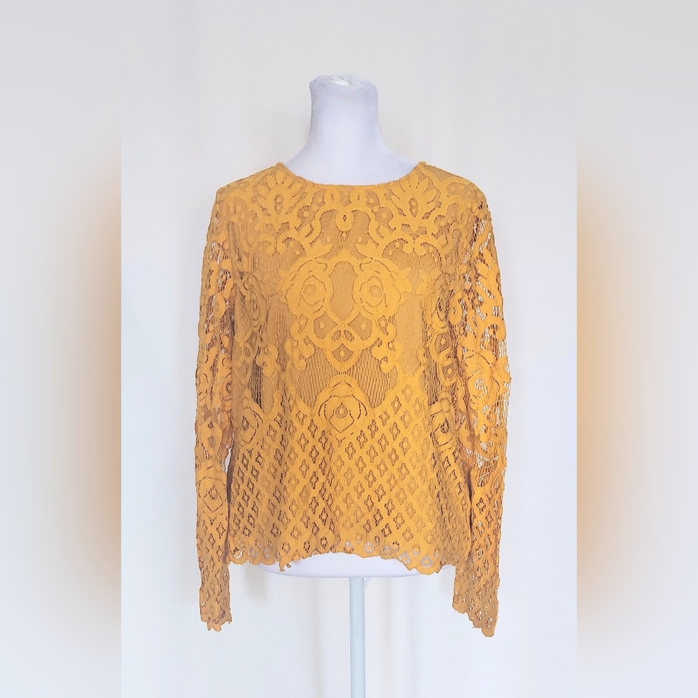 Anthropologie Moulinette Soeurs Floral Lace Top Yellow Size Medium